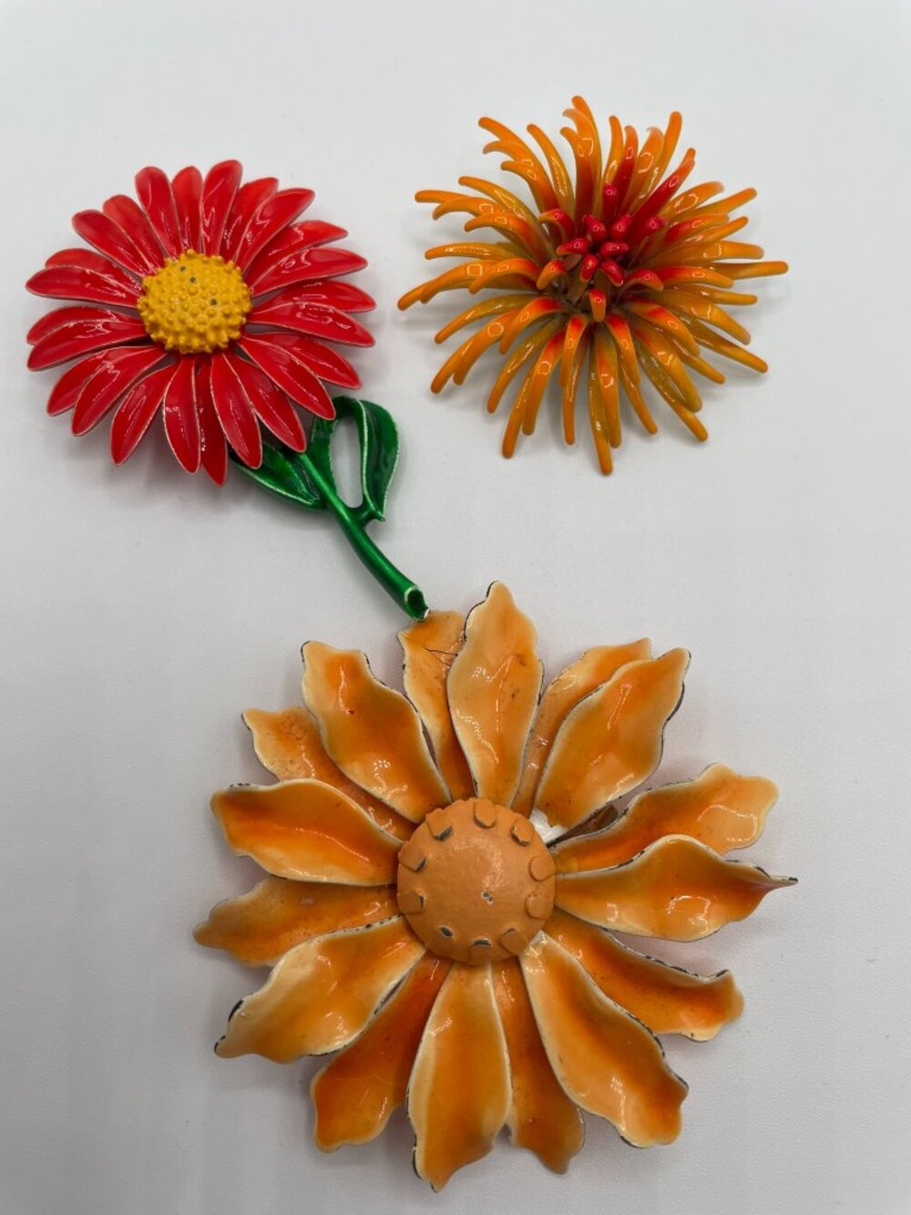 Vintage 60s Enamel Flower Brooch Trio Mod Retro Hippie Boho "Flower Power" Pins